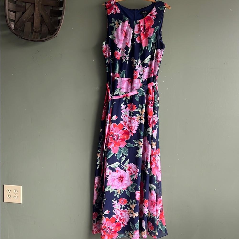 K Studio size 12 Floral Maxi Dress Summer Pink Navy